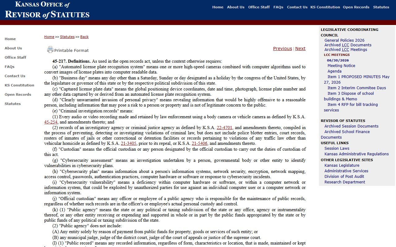 Johnson County Clerk of the District Court records Kansas public-record definitions