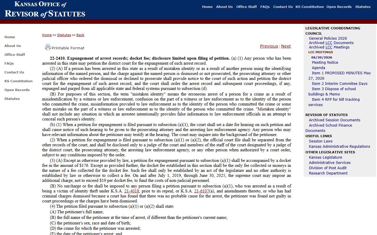 Johnson County criminal court records Kansas expungement statute