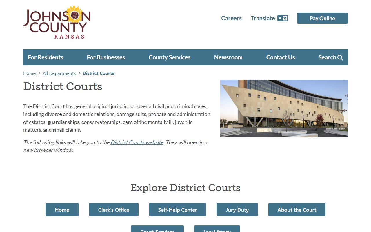 Johnson County court records District Court landing page