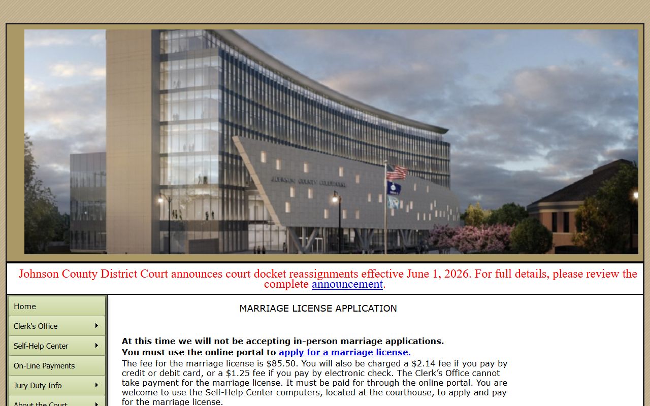 Johnson County marriage records District Court marriage license page