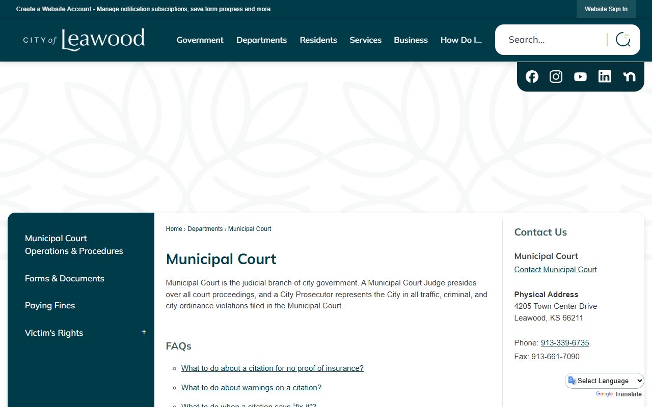 Johnson County traffic court records Leawood Municipal Court