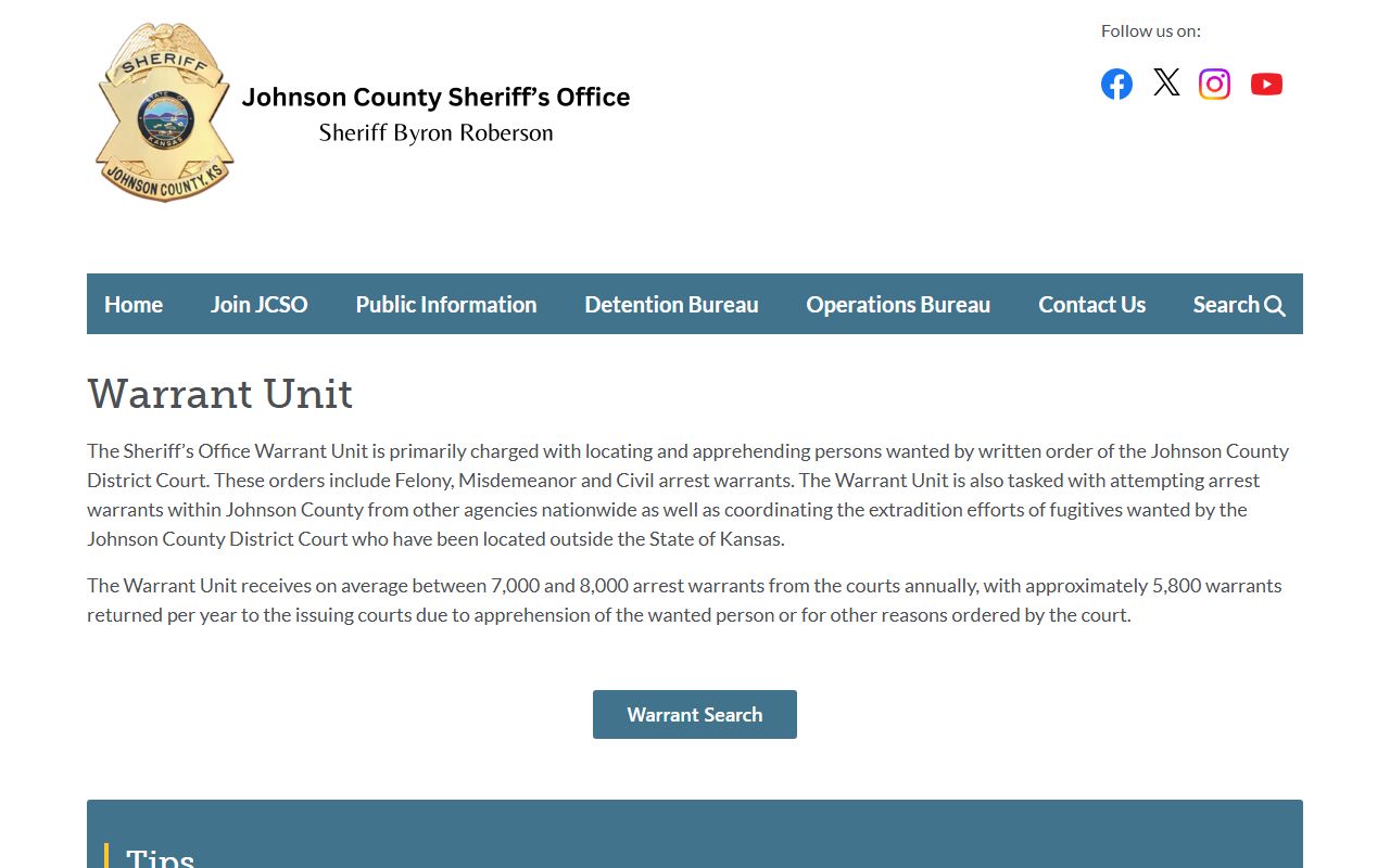 Johnson County warrant records sheriff warrant unit